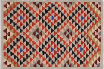 Flat Weave Kilim, Antique, Navaho, Vintage, Handmade, Modern Kilim Gray Black Hand-Woven Rectangle 100% Wool Area Rug 5 x 7